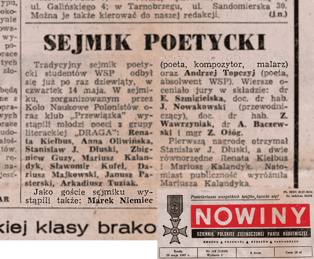 Sejmik poetycki - 15 III 1985 wieczór autorski Marka Niemca